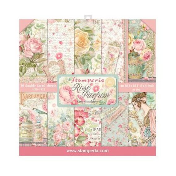 Stamperia Mini Scrapbooking Pad 10 Double Sided Sheets 20.3 x 20.3 cm (8×8) Rose Parfum