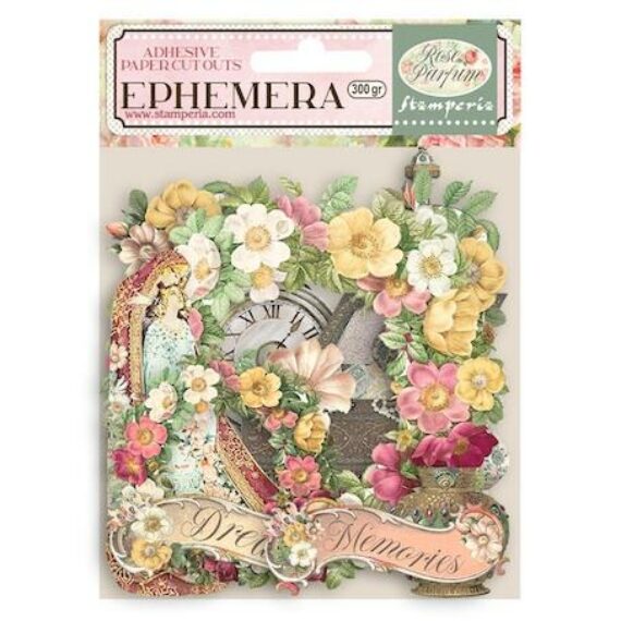 Stamperia Cardstock Ephemera Adhesive Paper Cut Outs - Rose Parfum Flowers & Garlands