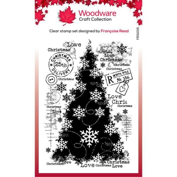 Woodware Clear Singles Snow Frosted Tree 4 in x 6 in Stamp Set