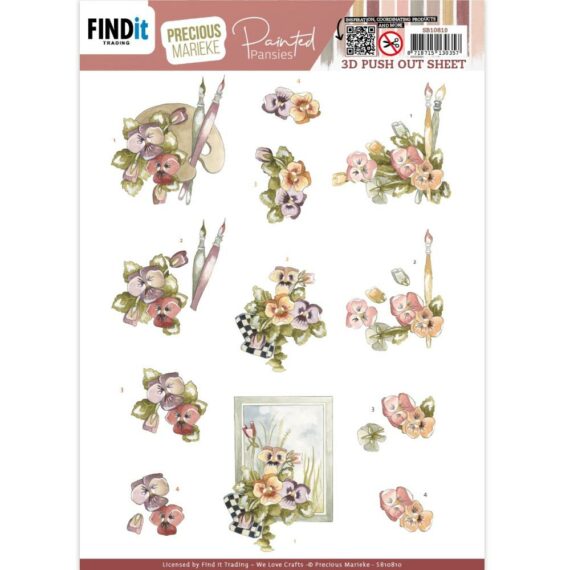 Pansies And Brushes -  Painted Pansies - 3D Decoupage Sheet