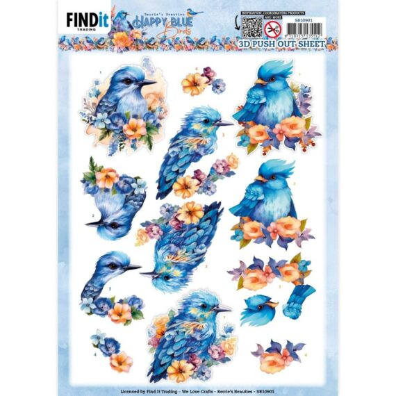 Blue Bird - Happy Blue Birds - 3D Decoupage Sheet