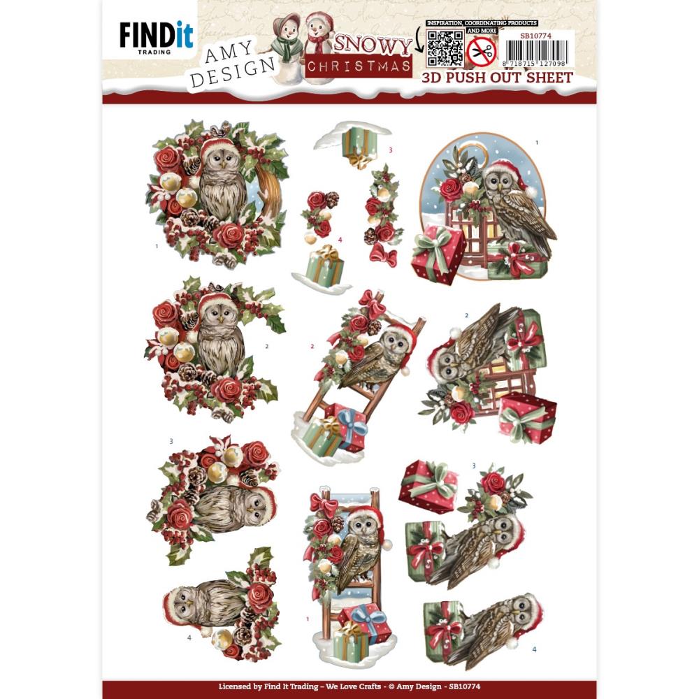 Snowy Christmas, Snowy Owl - 3D Decoupage Sheet