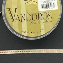 Vandoras Ribbon - 6mm Latte with Red stitch - 1 metre