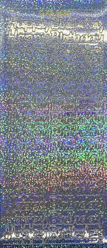 Happy Birthday 6 - Holographic Silver (gold outline)