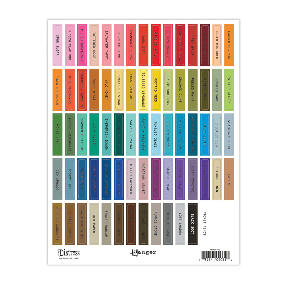 TIM HOLTZ DISTRESS INK PAD LABEL SHEETS - BLACK PRINT