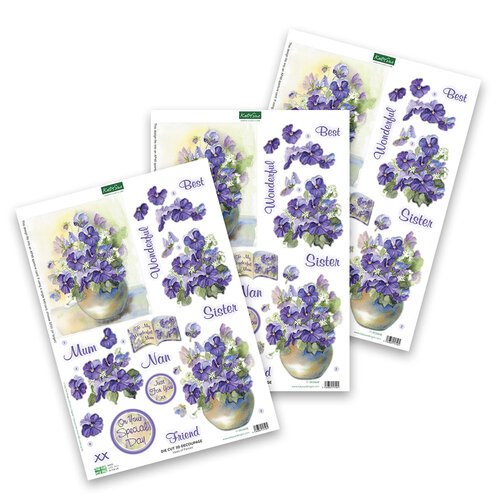 Katy Sue Designs Vases of Pansies 3D Die-Cut Decoupage (3 sheets) (11- DCD608)