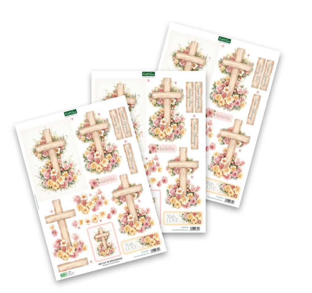 Katy Sue Designs Wooden Cross & Roses 3D Die-Cut Decoupage (3pcs)