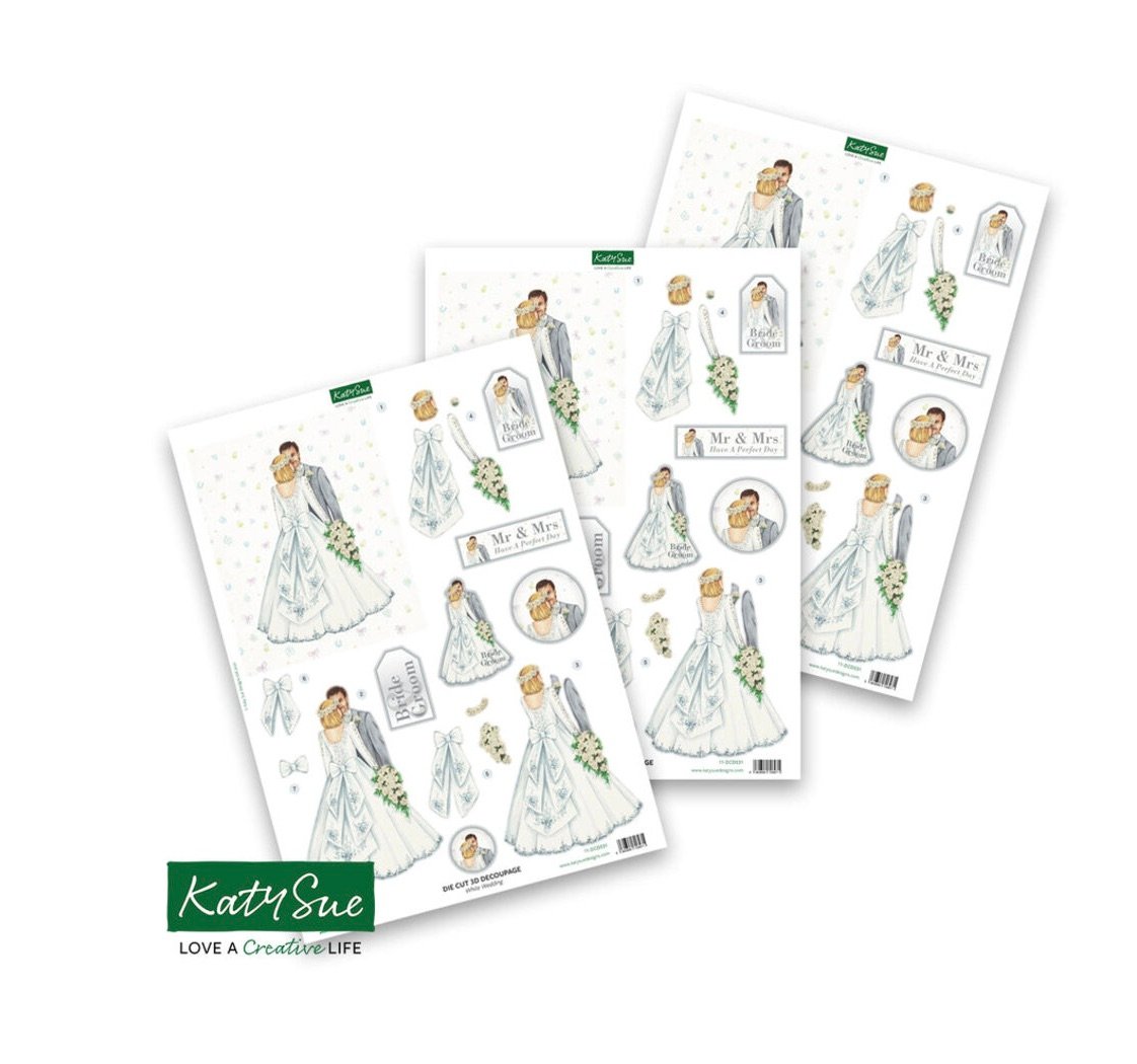 Katy Sue Designs White Wedding 3D Die-Cut Decoupage (3pcs)